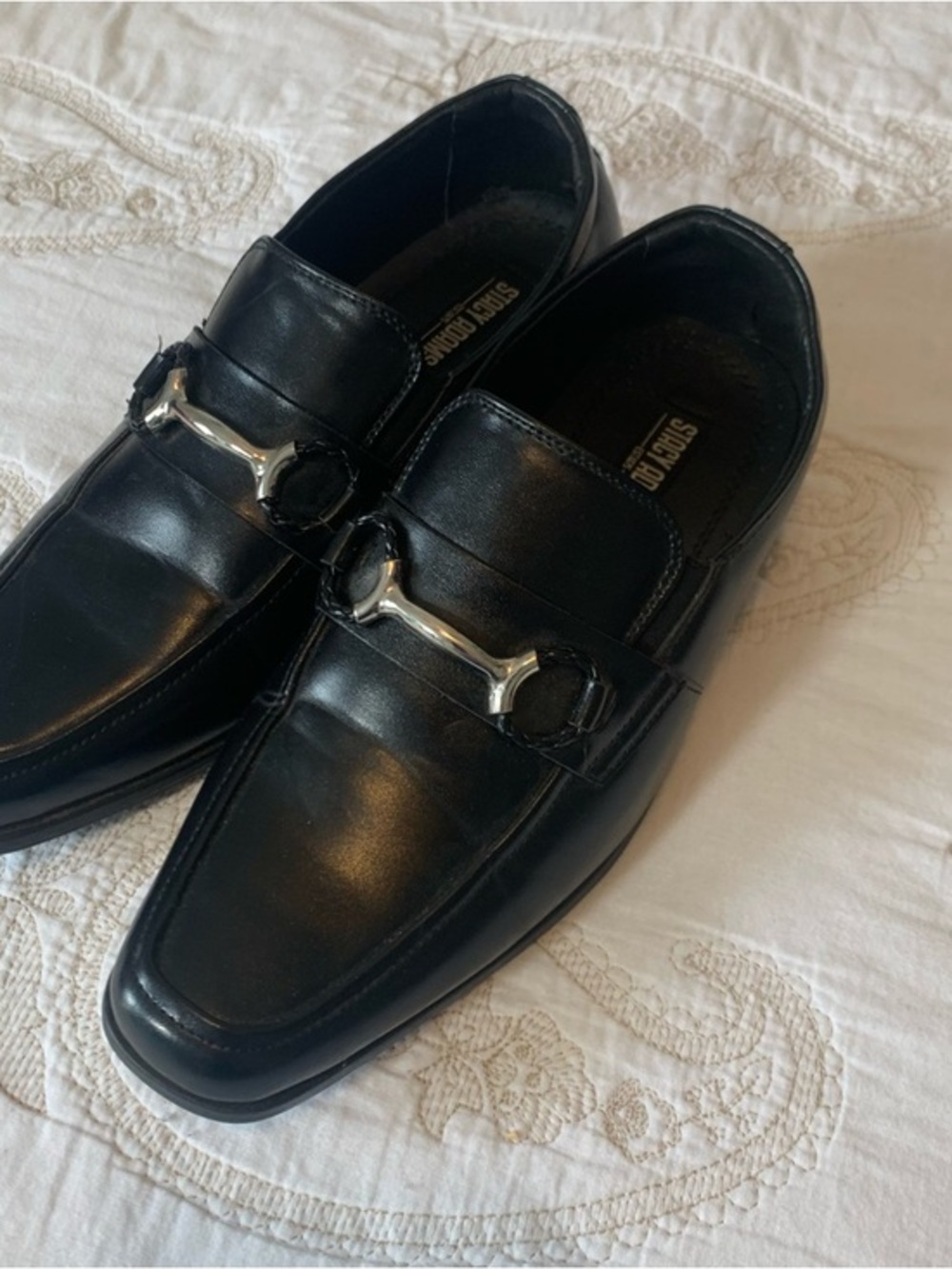 Stacy Adams Black Leather Horse Bit Loafers Boys Sz 4.5